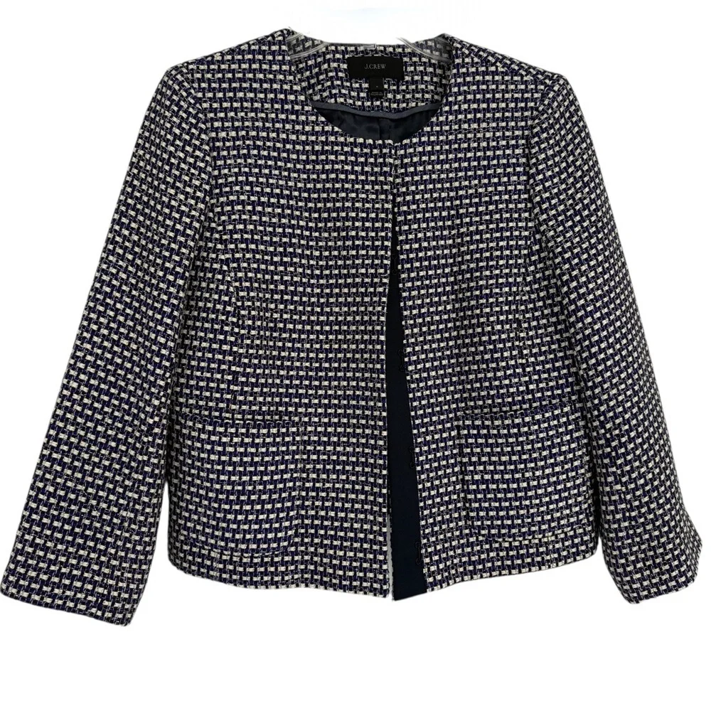 J. Crew Purple Metallic Cropped Blazer Jacket Size 6 Women Pockets Woven Silk